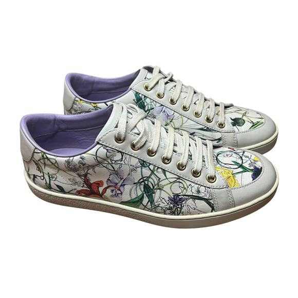 Gucci Flora Infinity Leather Low Top Sneakers Floral with Butterfly EU 38 US 8 - Picture 7 of 14